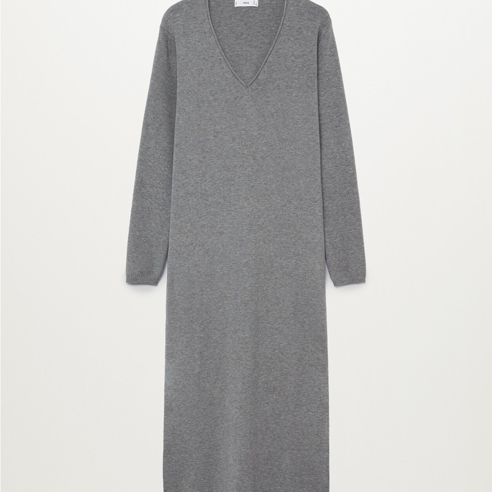 Gray V-Neck Maxi knitted Dress